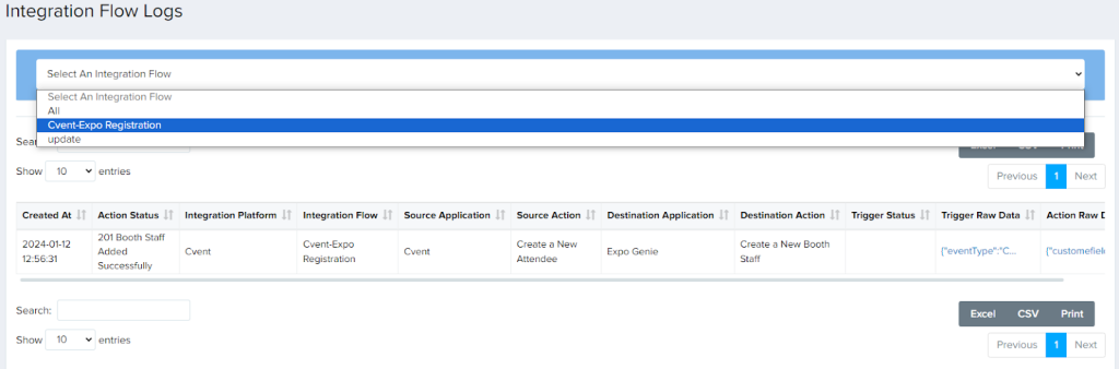 Viewing Integration History in ExpoGenie